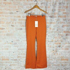 Zara Orange Lavender Red Elastic Waist Bell Bottom Leg Geometric Design Pants
